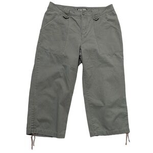 Caribbean Joe Cropped Cotton Jeans Ties Gather at Hem Khaki Size 12